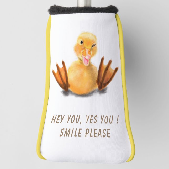 Funny Golf Head Cover Happy Duck - Custom Text Headcover (Rotieren 90)