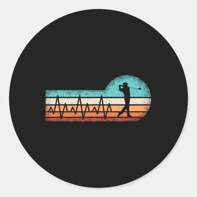 Funny Golf Heartbeat Retro Golf Lover Golfer Herre Runder Aufkleber (Vorderseite)