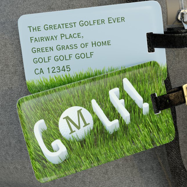 Funny Golf Monogram Golftravel Gepäck Tag Gepäckanhänger (Golf! And more golf - that's what I say! Add your initial to the golf ball and address on reverse)