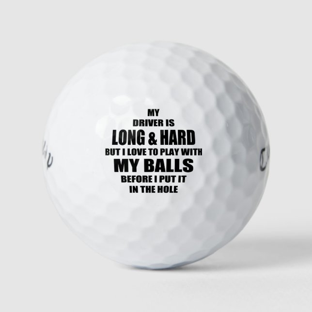 Funny Golf Zitat, mein Fahrer ist lang und hart Golfball (Vorderseite)