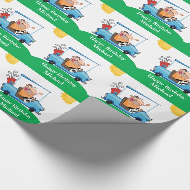 Funny Golfer on Cart Personalisiertes Geschenk Geschenkpapier (Ecke)