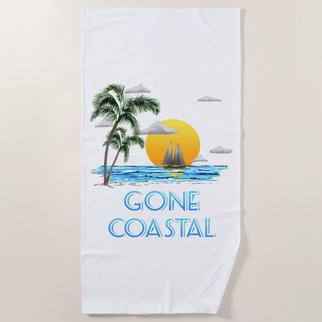 Funny Gone Coastal Nautical Sailing Sunset Strandtuch (Vorderseite)