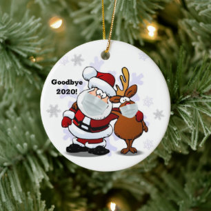 Funny Goodbye 2020 Weihnachtsmann mit Maske on Keramik Ornament