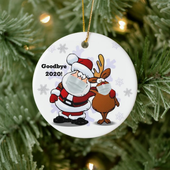 Funny Goodbye 2020 Weihnachtsmann mit Maske on Keramik Ornament (Baum)