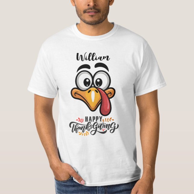 Funny Goofy Turkey konfrontiert Personalisierten C T-Shirt (Vorderseite)
