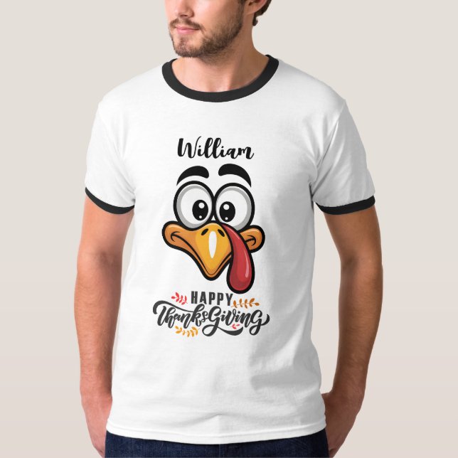 Funny Goofy Turkey konfrontiert Personalisierten C T-Shirt (Vorderseite)
