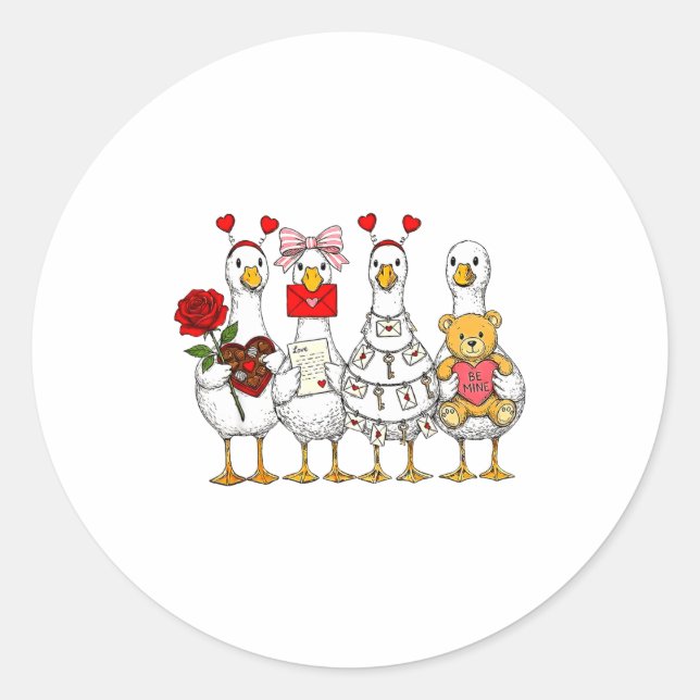 Funny Goose Happy Valentine Goose Cute Heart Lover Runder Aufkleber (Vorderseite)
