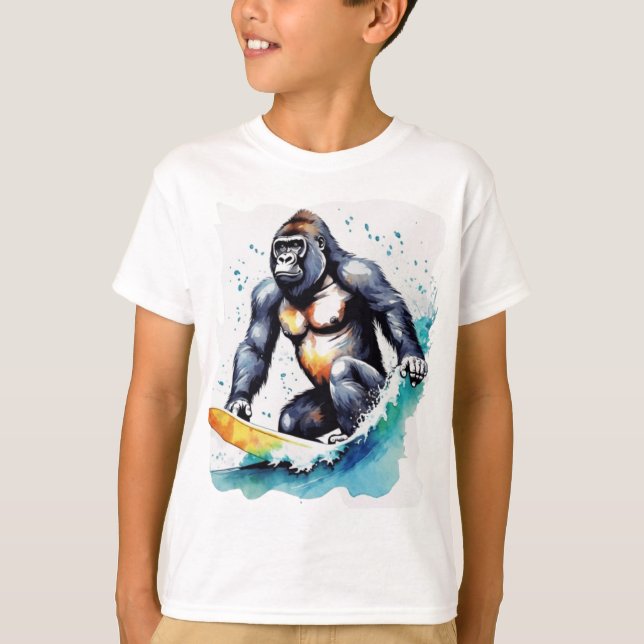Funny Gorilla Surfing T - Shirt (Vorderseite)