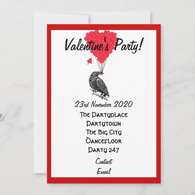 Funny gothic Crow valentines Party Einladung (Vorderseite)