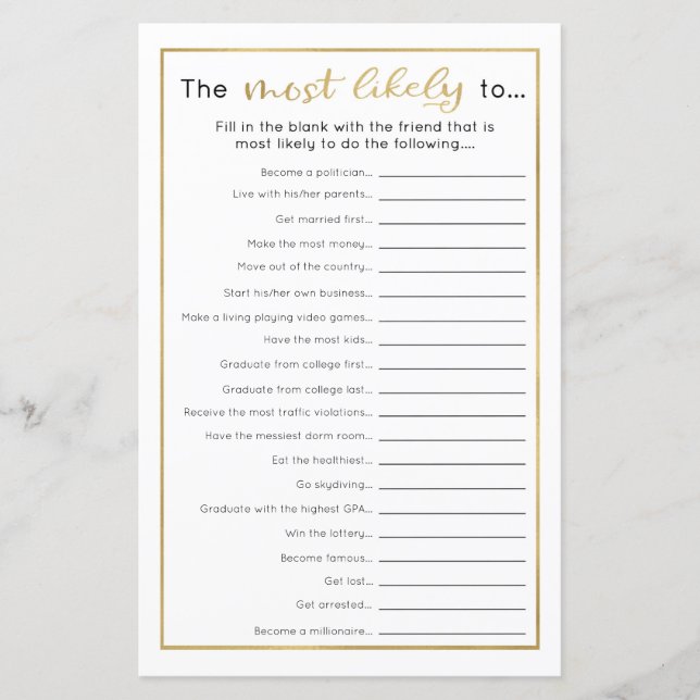 Funny Graduation Party Game - Wahrscheinlich... (Vorderseite)