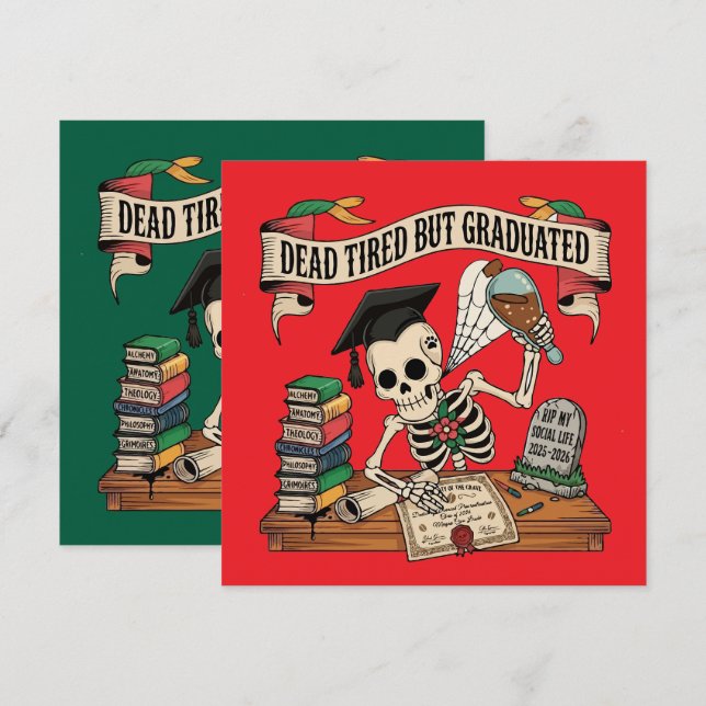 Funny Graduation Skeleton 2026 – Dead Tired (Vorne/Hinten)