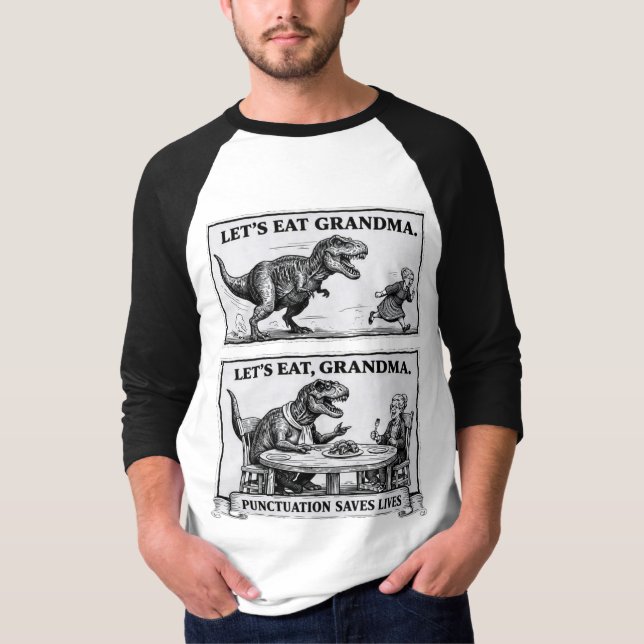 Funny Grammar T-Shirt – “Let’s Eat, Grandma” (Vorderseite)