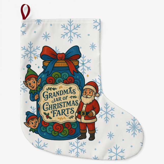Funny Grandma’s Jar of Christmas Farts Großer Weihnachtsstrumpf (Vorderseite)