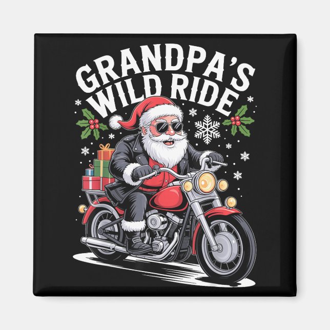 Funny Grandpa's Biker Ride Christmas Motorcycle Sa Magnet (Vorne)