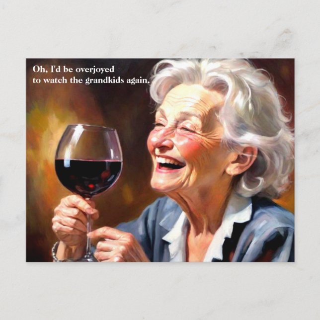 Funny Granny Drink Wein Postkarte (Vorderseite)