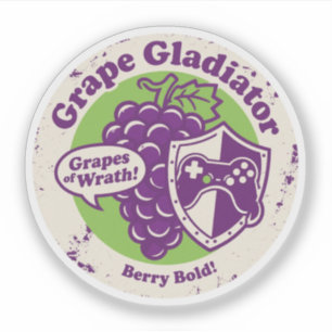 Funny Grape Gladiator Gaming & Food Pun Grafik Aufkleber