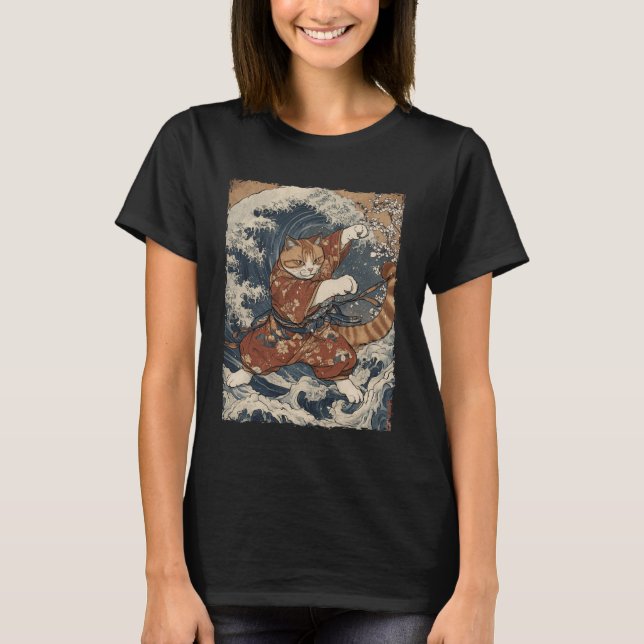 Funny Graphic Cat Japanese Anime T-Shirt (Vorderseite)