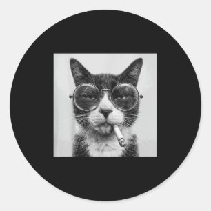 Funny Graphic Cat Smoking Erwachsene Funny _1 Runder Aufkleber