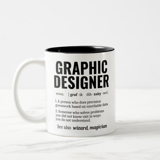 Funny Graphic Designer Dictionary Definition, Gesc Zweifarbige Tasse (Links)