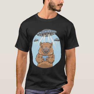 Funny Graphic T-Shirt Capybara Selfie mit UFOs Sel