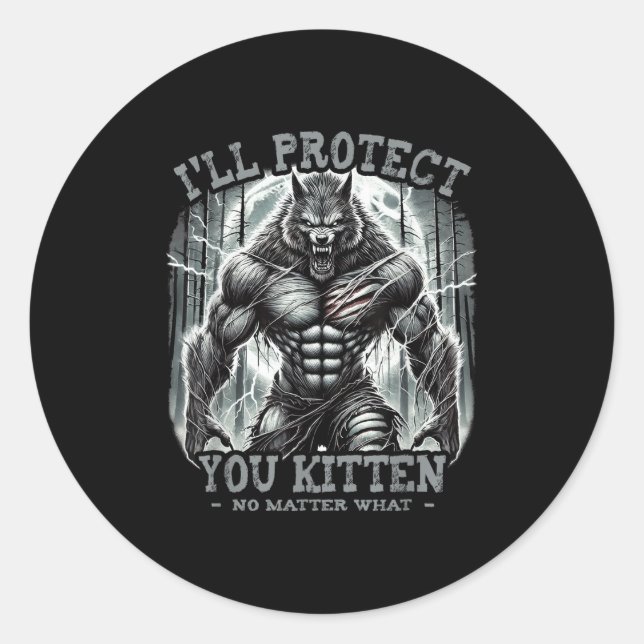 Funny Graphic T-Shirt I ll Protect You Kitten Alph Runder Aufkleber (Vorderseite)