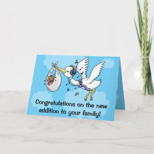 Funny gratuliert dem neuen Baby Stork Karte