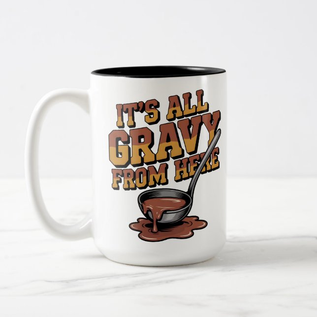 Funny Gravy Thanksgiving  - Retro Foodie Tee Zweifarbige Tasse (Links)