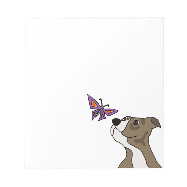 Funny Gray and White Pitbulle and Butterfly Notizblock (Vorderseite)