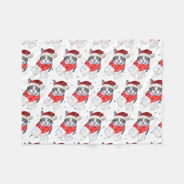 Funny Gray and White Tabby Cat Christmas Fleecedecke (Vorderseite (Horizontal))