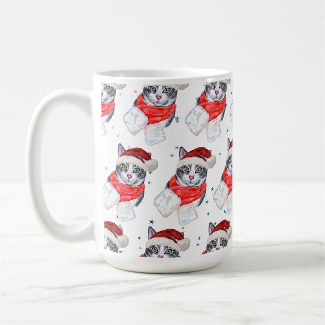 Funny Gray and White Tabby Cat Christmas Kaffeetasse (Links)