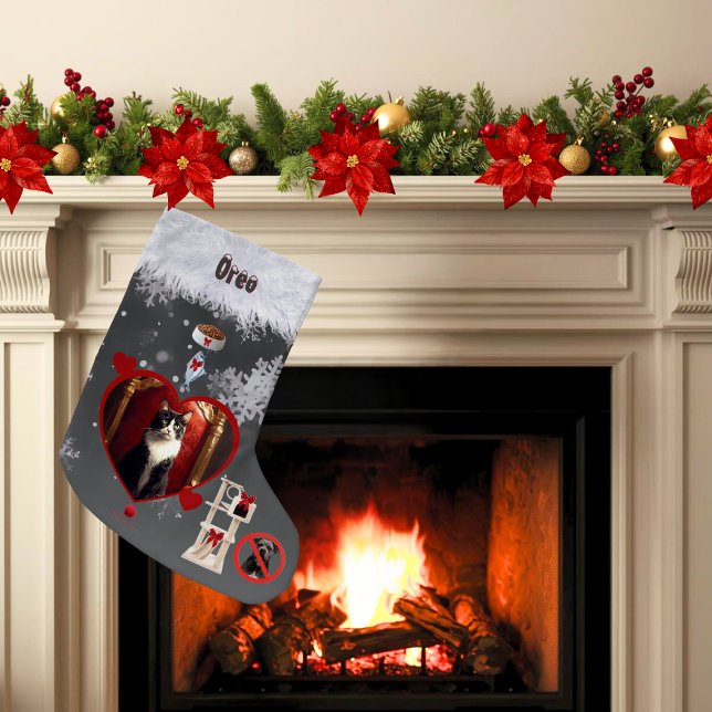 Funny Gray Black Cat Christmas Wishes Pet Photo Kleiner Weihnachtsstrumpf (Funny stocking for cat lovers with your uploaded photo and things kitty may want for Christmas)