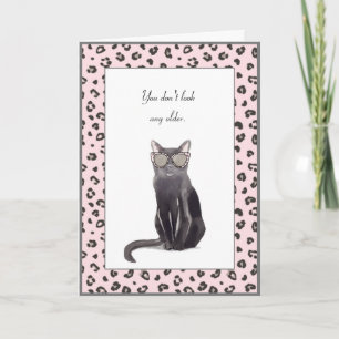 Funny Gray Cat mit Leopard Print Gläser Geburtstag Karte
