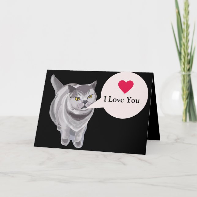 Funny gray fat cat Valentine's Card Karte (Vorderseite)