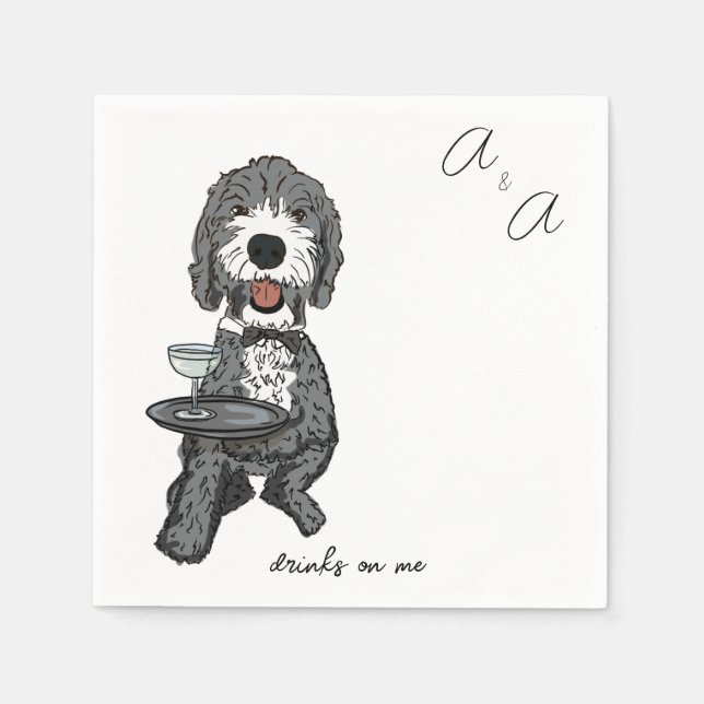 Funny Gray Poodle Cocktail Serviette (Vorderseite)