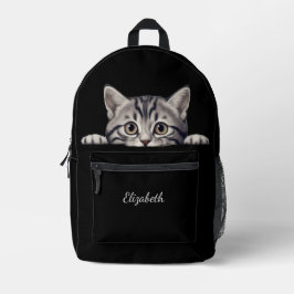 Funny Gray Tabby Cat Peeking Bedruckter Rucksack