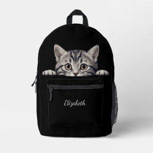 Funny Gray Tabby Cat Peeking Bedruckter Rucksack