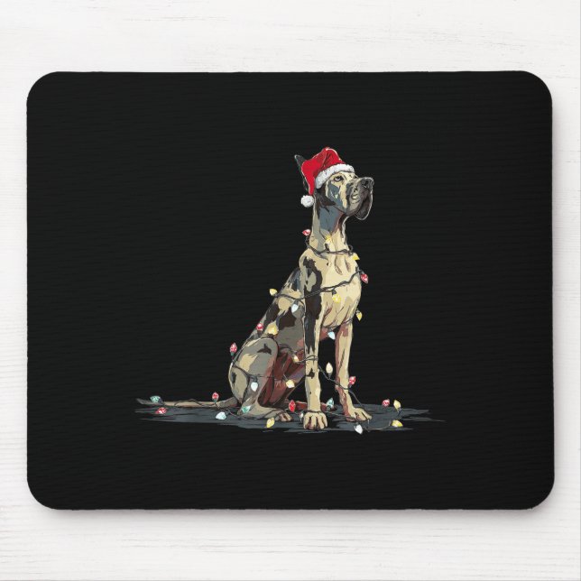 Funny Great Dane Christmas Graphics Dog Lights Lov Mousepad (Vorne)
