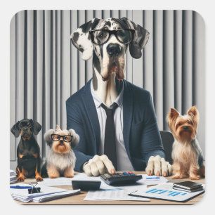 Funny Great Dane Mantle arbeitet Buchhalter Quadratischer Aufkleber
