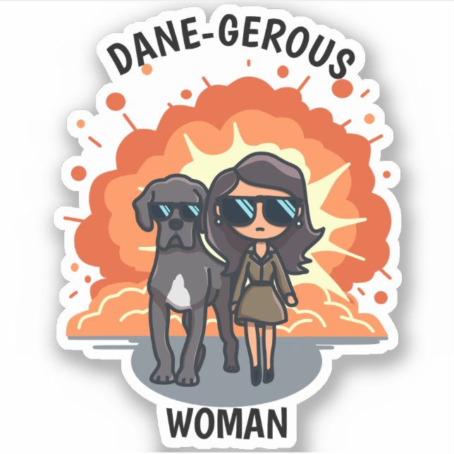 Funny Great Dane Sticker | Gefährliche Frau (Vorderseite)