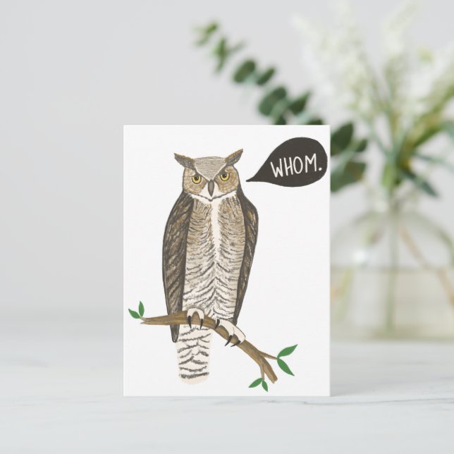 Funny Great Horned Owl WHC Grammar Postcard Postkarte (Stehend Vorderseite)
