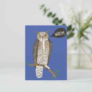 Funny Great Horned Owl WHC Grammar Postcard Postkarte