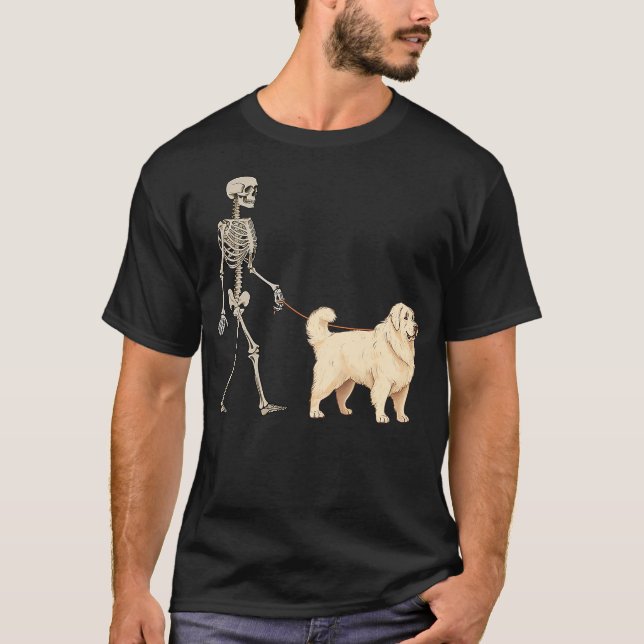 Funny Great Pyrenees Skeleton Dog Walking Hallowee T-Shirt (Vorderseite)