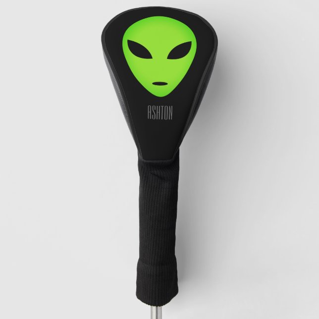Funny Green Alien Head Golfspieler Socke Kopfbedec Golf Headcover (Vorderseite)