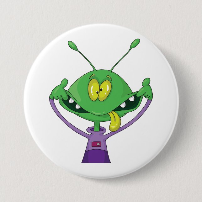 Funny Green Alien Making Silly Face Button (Vorderseite)