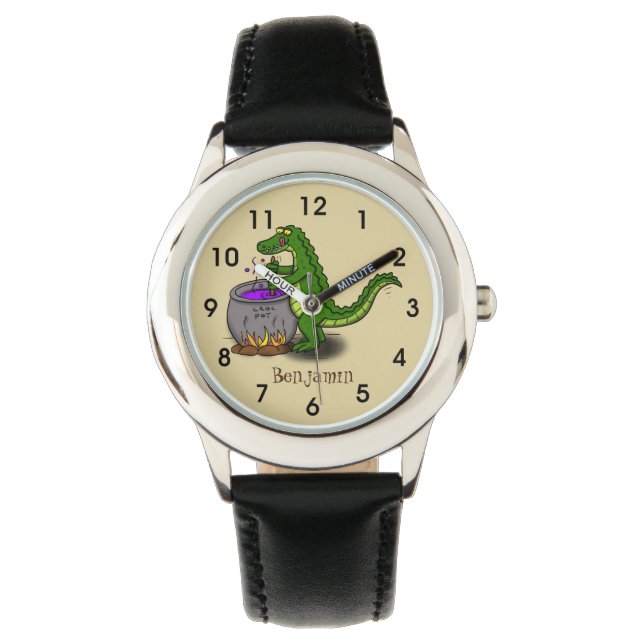 Funny Green Alligator Koch Cartoon Armbanduhr (Vorderseite)