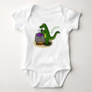 Funny Green Alligator Koch Cartoon Baby Strampler