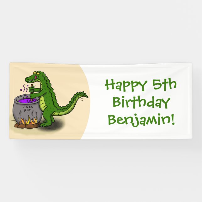 Funny Green Alligator Koch Cartoon Banner (Horizontal)