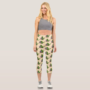 Funny Green Alligator Koch Cartoon Capri Leggings