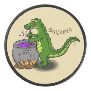 Funny Green Alligator Koch Cartoon Eishockey Puck
