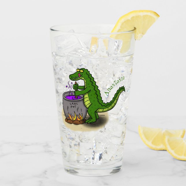Funny Green Alligator Koch Cartoon Glas (Rückseite Ice)